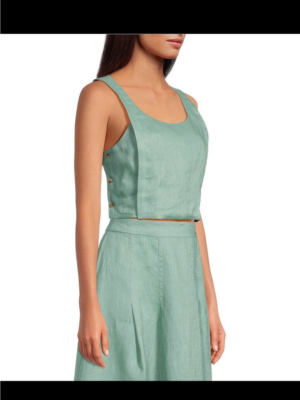 Sleeveless Mint Crop Top with Side Button Detail - Women's